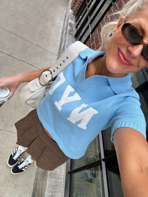 Game, Set, Match Knit Top // Sky Blue