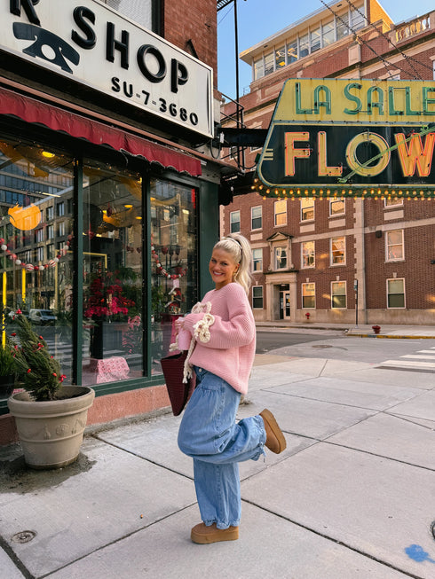 Ribbons & Lace Bow Sweater// Pink