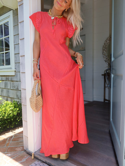 Clambake Linen Dress // Coral