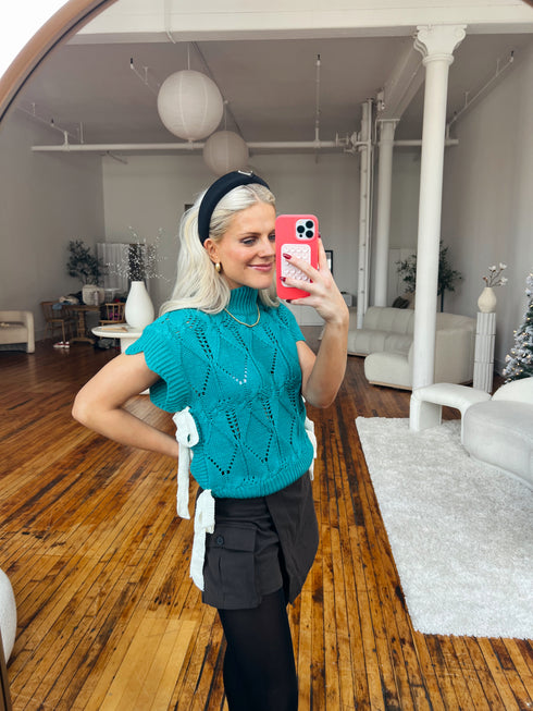 Bow Babe Sweater Top// Teal