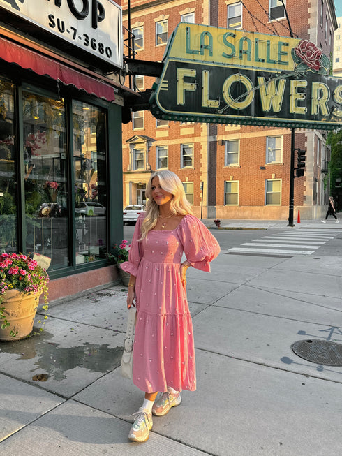 Lillies Love Midi Dress// Pink
