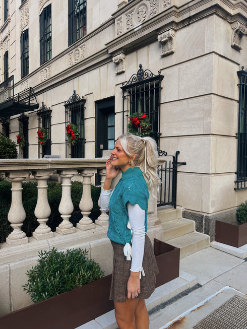 Bow Babe Sweater Top// Teal