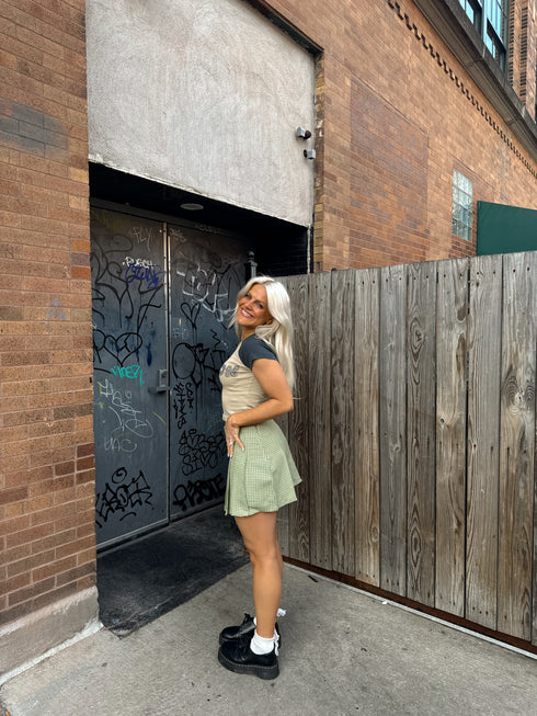 Pleated Princess Checked Skirt // Sage