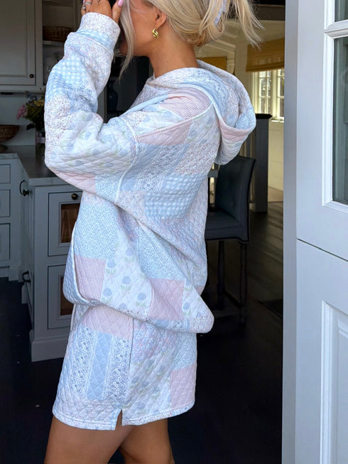 Club Quilted Hoodie // Blue Floral