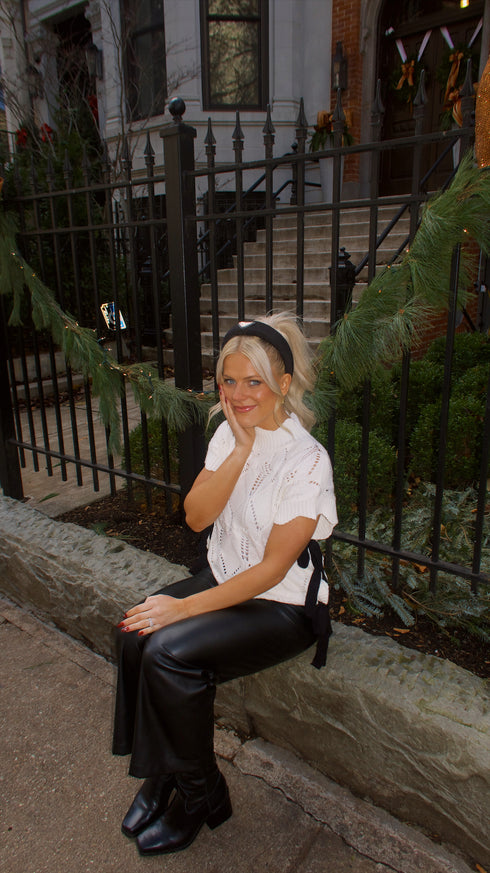 Bow Babe Sweater Top// White