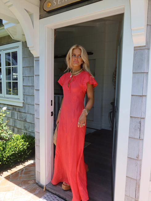Clambake Linen Dress // Coral
