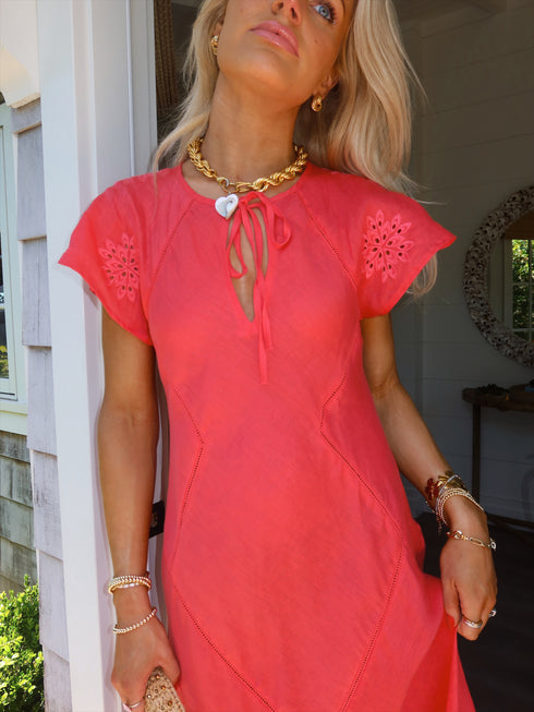 Clambake Linen Dress // Coral