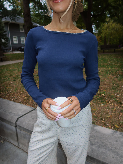 Honey Pointelle Long Sleeve Tee // Navy *RESTOCKED*