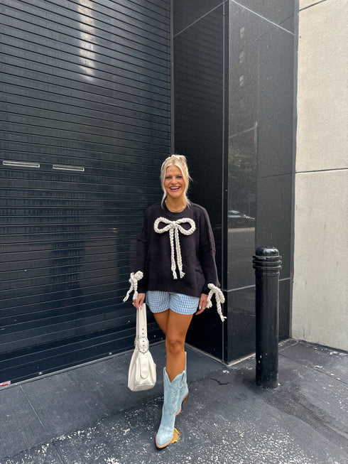 Ribbons & Lace Bow Sweater // Black