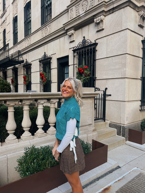 Bow Babe Sweater Top// Teal