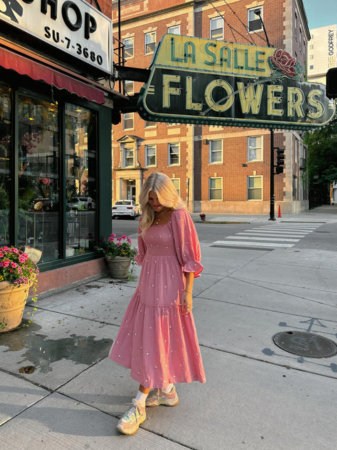 Lillies Love Midi Dress// Pink