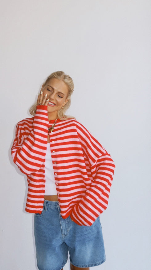 Coco Cutie Cardigan // Red & Pink Stripe