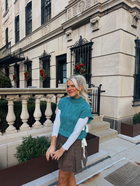 Bow Babe Sweater Top// Teal