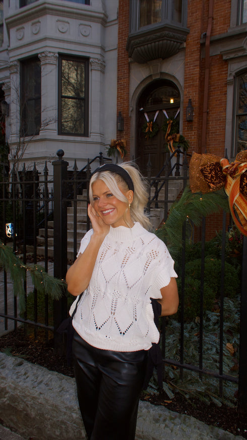 Bow Babe Sweater Top// White