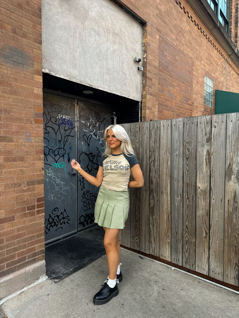Pleated Princess Checked Skirt // Sage