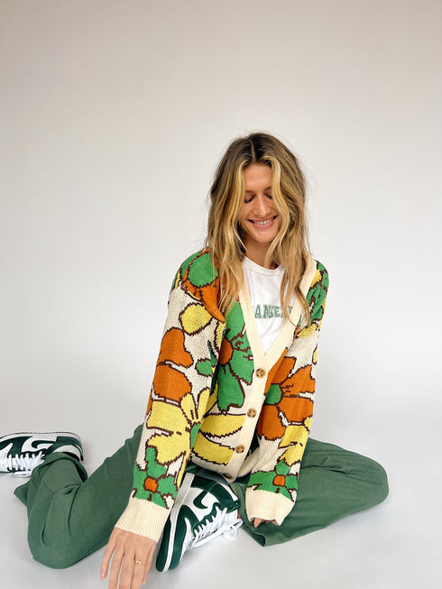 Flower Power Cardigan// Green