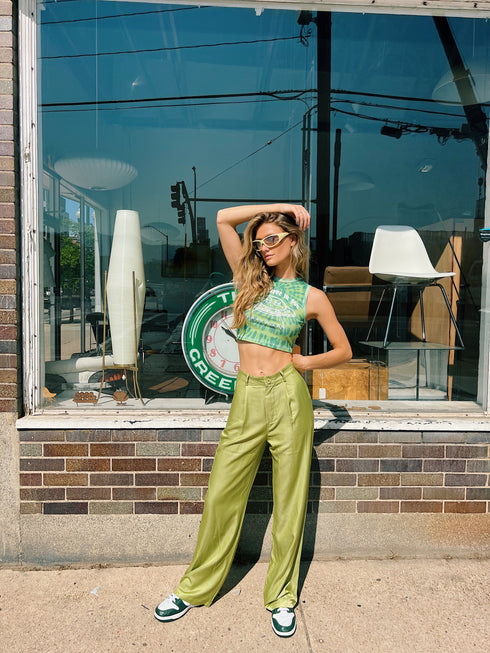 Stay Bold Satin Pants// Green