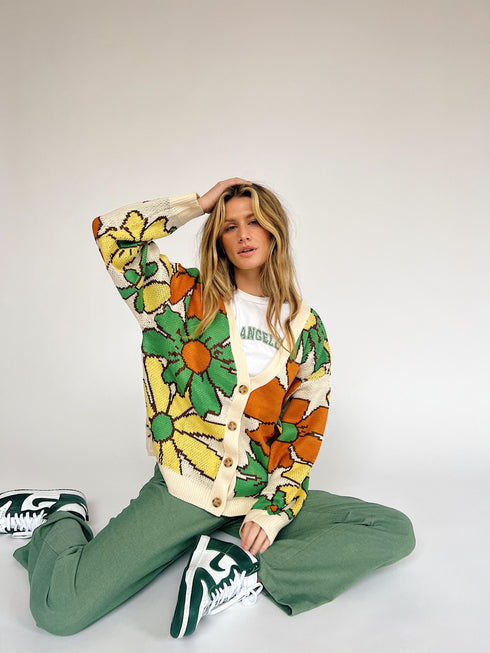 Flower Power Cardigan// Green