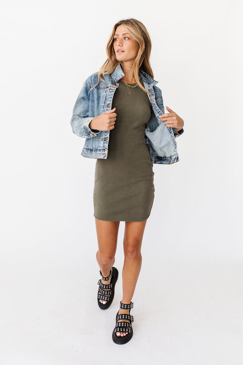 Electric Dreams Ribbed Dress // Olive