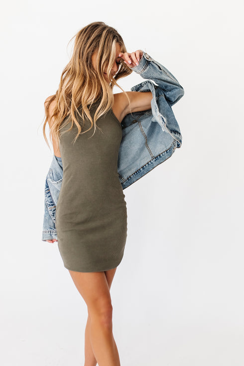 Electric Dreams Ribbed Dress // Olive