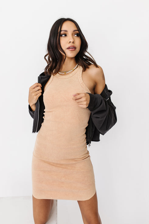 Electric Dreams Ribbed Dress // Tan