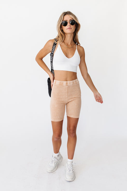Switch Up Biker Short// Tan