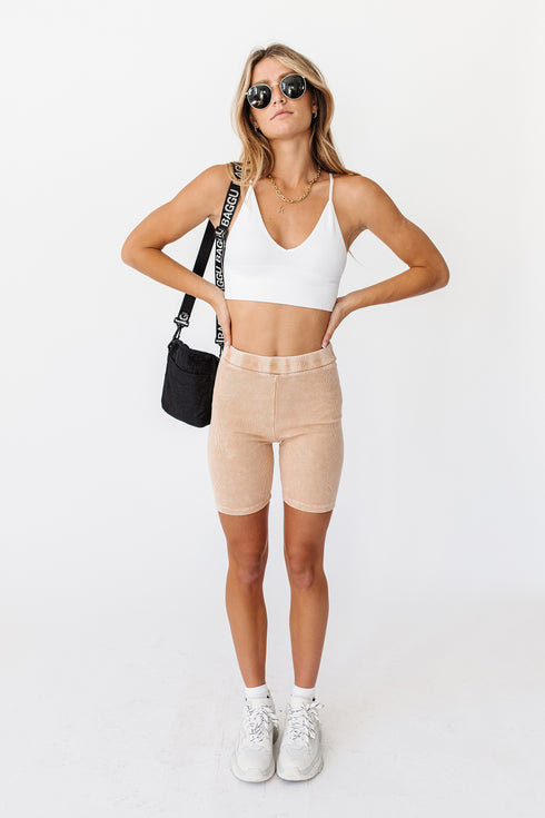 Switch Up Biker Short// Tan