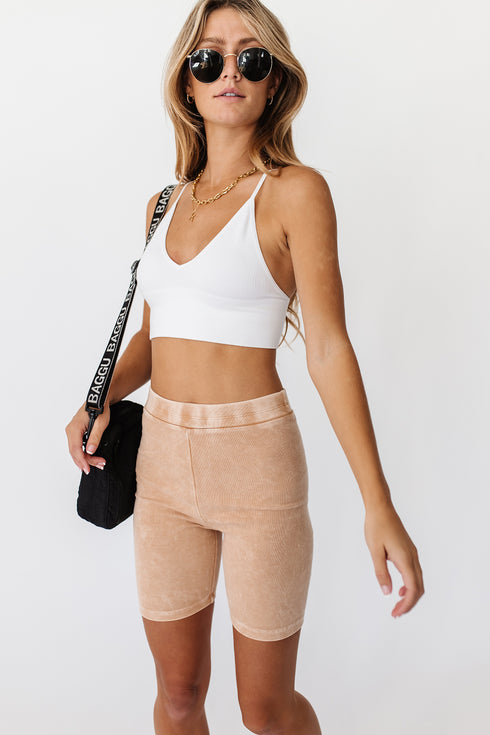 Switch Up Biker Short// Tan