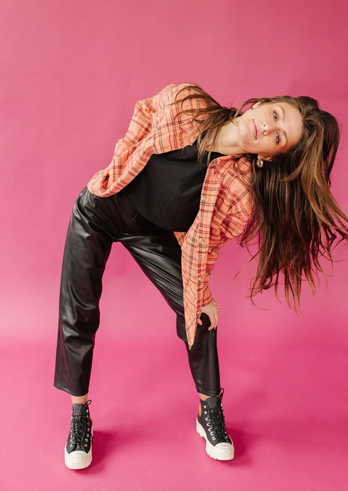 Under The Radar Plaid Shirt// Peach