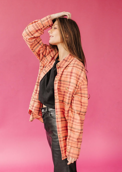Under The Radar Plaid Shirt// Peach
