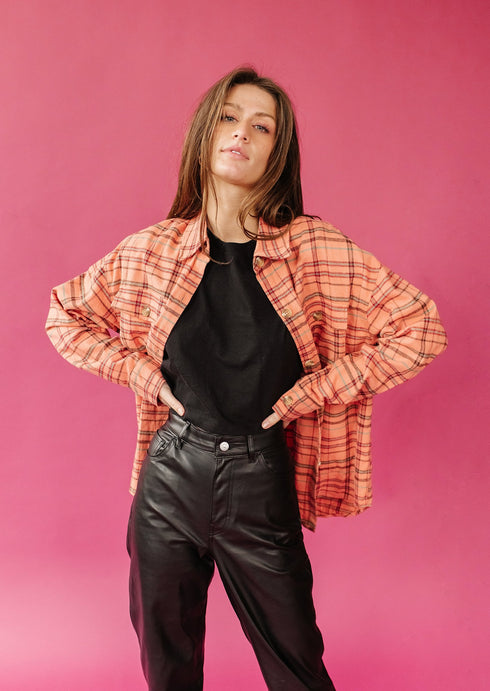 Under The Radar Plaid Shirt// Peach