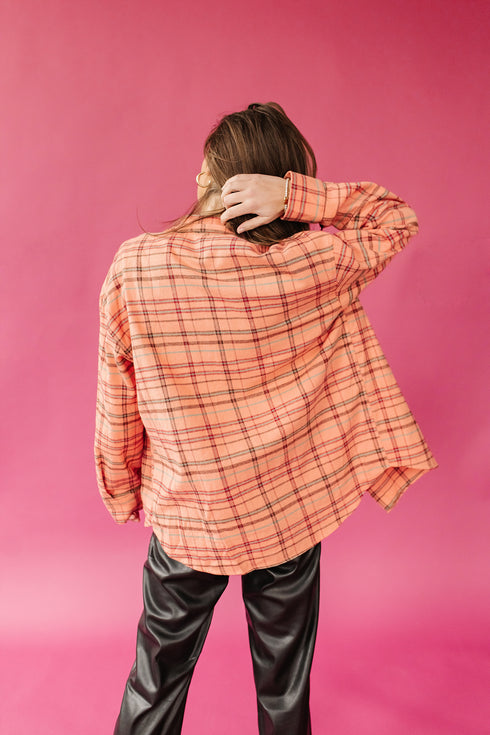 Under The Radar Plaid Shirt// Peach
