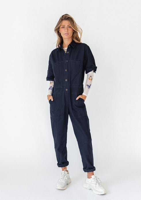New York Street Utility Jumpsuit// Midnight Denim