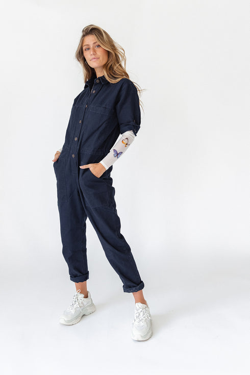 New York Street Utility Jumpsuit// Midnight Denim