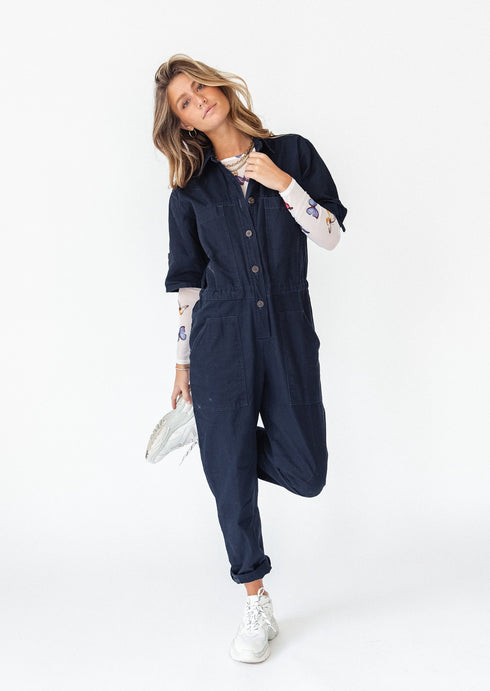 New York Street Utility Jumpsuit// Midnight Denim