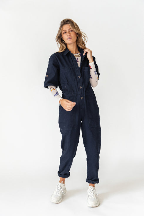 New York Street Utility Jumpsuit// Midnight Denim