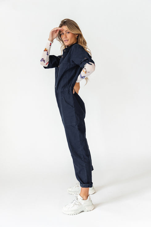 New York Street Utility Jumpsuit// Midnight Denim