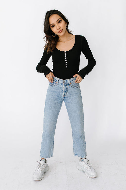 Love Lines Ribbed Top// Black