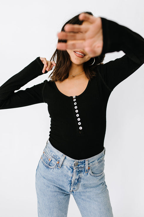 Love Lines Ribbed Top// Black