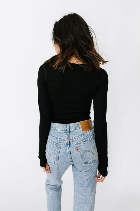 Love Lines Ribbed Top// Black