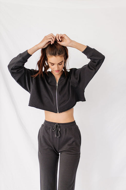 Playing To Win Cropped Hoodie// Ink