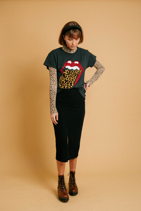 Shine Bright Ribbed Skirt// Black