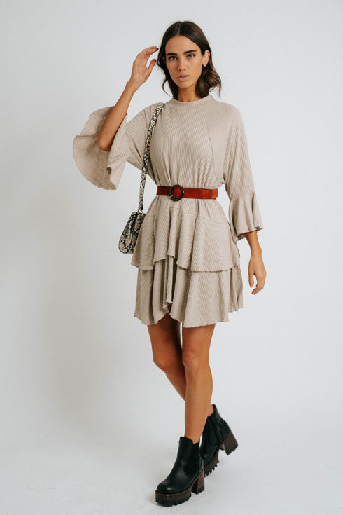 Sweet Sunday Ribbed Dress// Stone