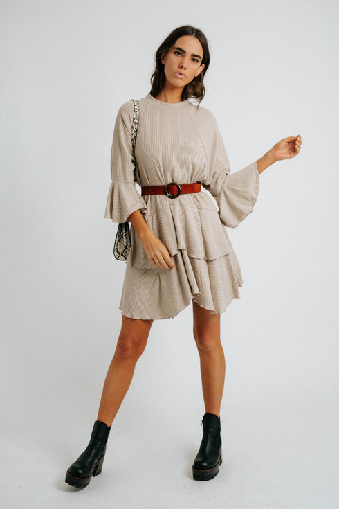 Sweet Sunday Ribbed Dress// Stone
