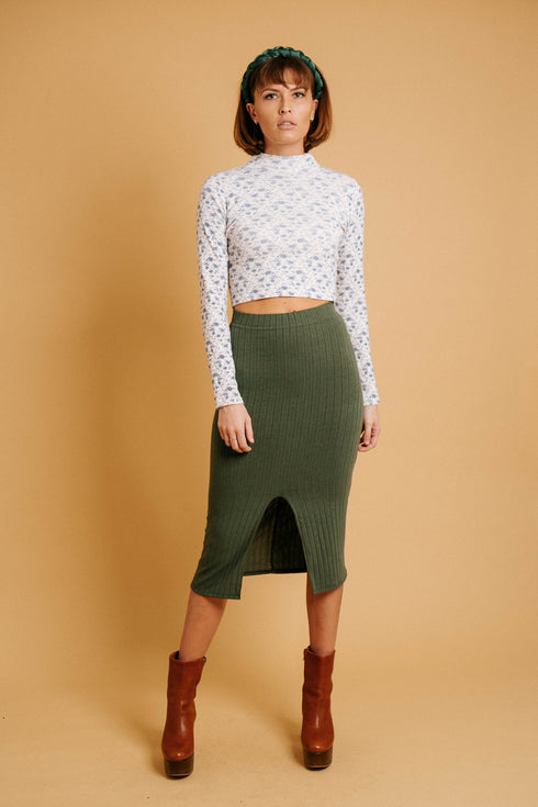 Shine Bright Ribbed Skirt// Olive