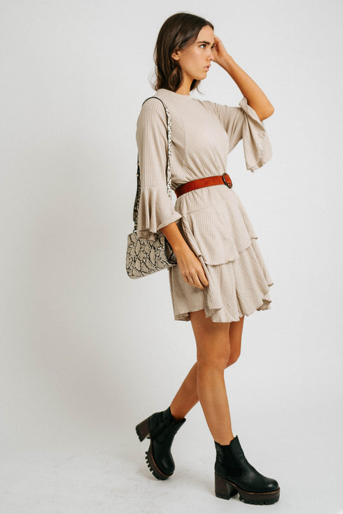 Sweet Sunday Ribbed Dress// Stone