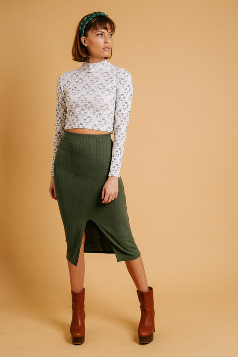 Shine Bright Ribbed Skirt// Olive