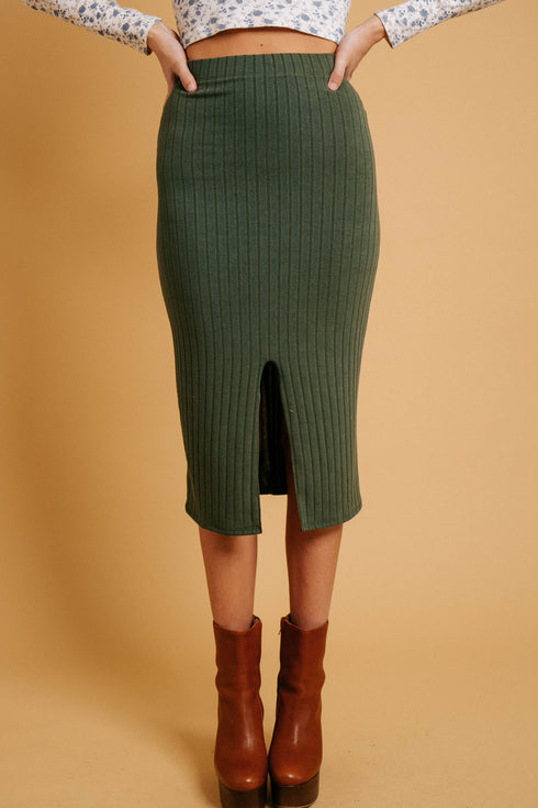 Shine Bright Ribbed Skirt// Olive