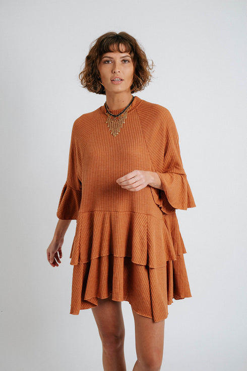 Sweet Sunday Ribbed Dress //Chai