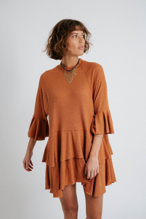 Sweet Sunday Ribbed Dress //Chai